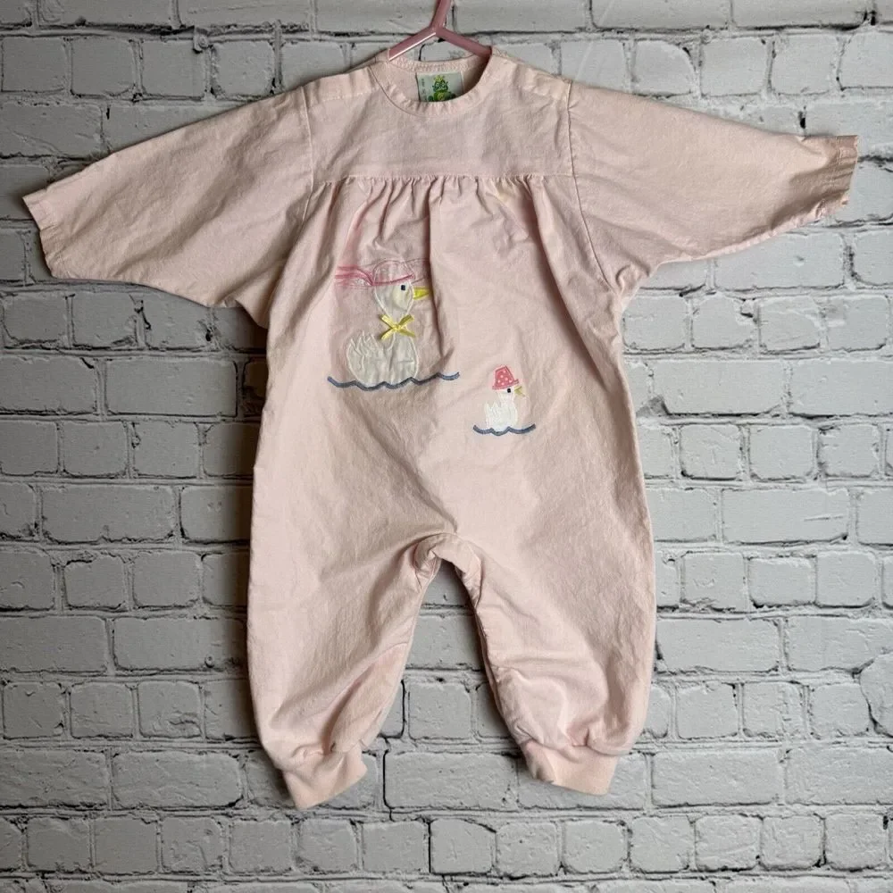 VTG Tadpoles by Frog Pond Romper One Piece Cotton Pink Mama Baby Duck 6 Mos 1984